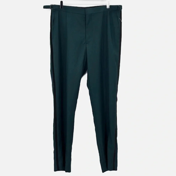 Alton Lane Tailored Fit Satin Stripe Tuxedo Pants in Teal - NWOT - Size 34 - Picture 1 of 6